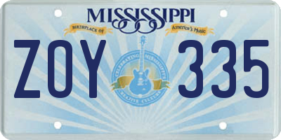 MS license plate ZOY335