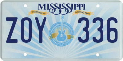 MS license plate ZOY336