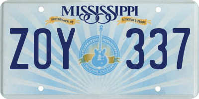 MS license plate ZOY337
