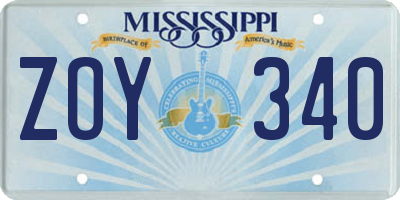 MS license plate ZOY340