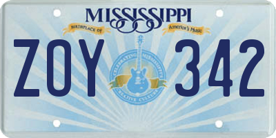 MS license plate ZOY342