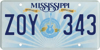MS license plate ZOY343