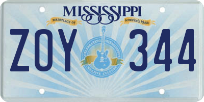 MS license plate ZOY344