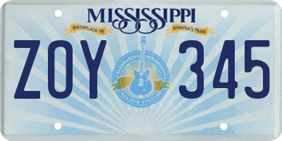 MS license plate ZOY345