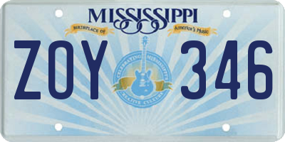 MS license plate ZOY346