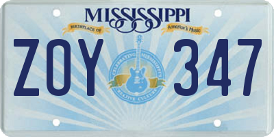 MS license plate ZOY347