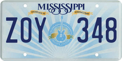 MS license plate ZOY348