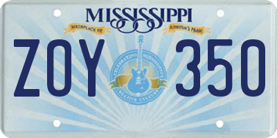 MS license plate ZOY350