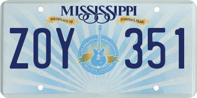MS license plate ZOY351
