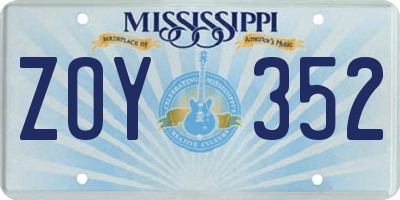 MS license plate ZOY352