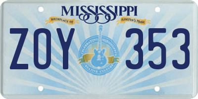 MS license plate ZOY353