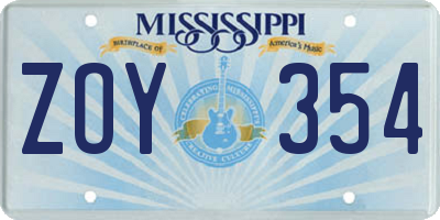 MS license plate ZOY354