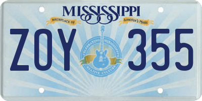 MS license plate ZOY355