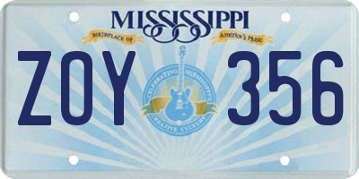 MS license plate ZOY356