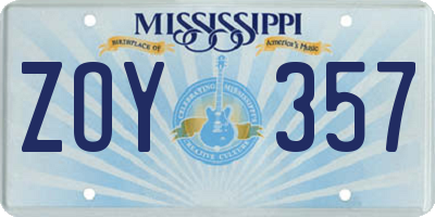 MS license plate ZOY357
