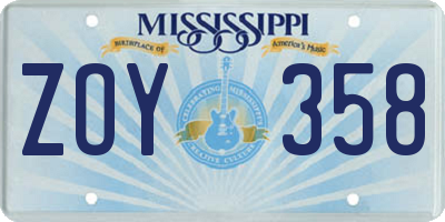 MS license plate ZOY358