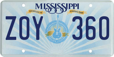 MS license plate ZOY360