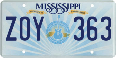 MS license plate ZOY363
