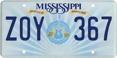 MS license plate ZOY367