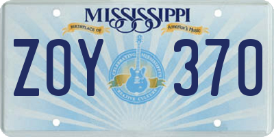 MS license plate ZOY370