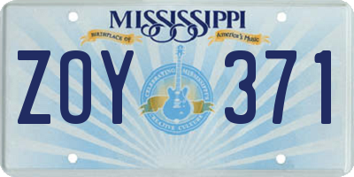 MS license plate ZOY371