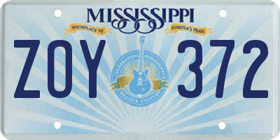 MS license plate ZOY372