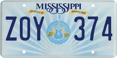 MS license plate ZOY374