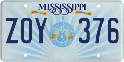 MS license plate ZOY376