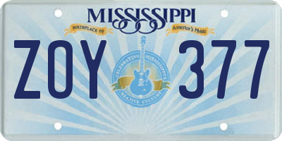 MS license plate ZOY377