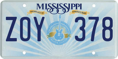 MS license plate ZOY378