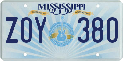 MS license plate ZOY380