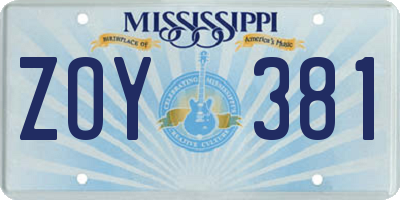 MS license plate ZOY381