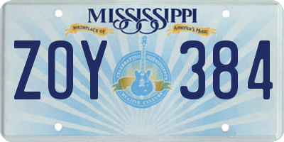 MS license plate ZOY384