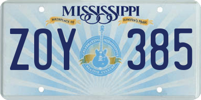 MS license plate ZOY385