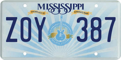 MS license plate ZOY387