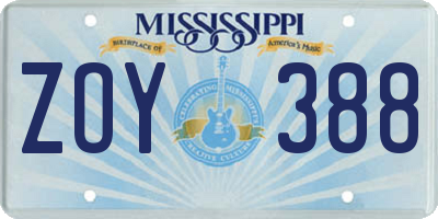 MS license plate ZOY388