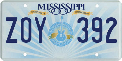 MS license plate ZOY392
