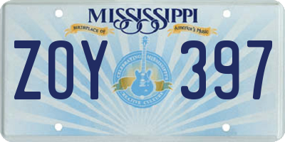 MS license plate ZOY397