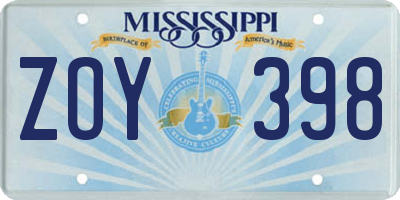 MS license plate ZOY398
