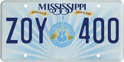 MS license plate ZOY400