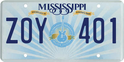 MS license plate ZOY401