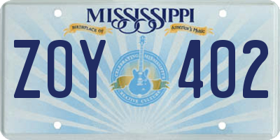 MS license plate ZOY402