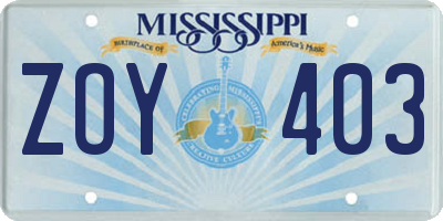 MS license plate ZOY403