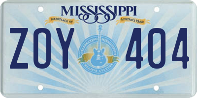 MS license plate ZOY404