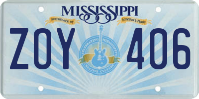 MS license plate ZOY406