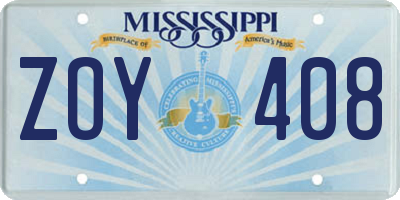 MS license plate ZOY408