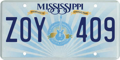 MS license plate ZOY409