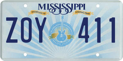 MS license plate ZOY411