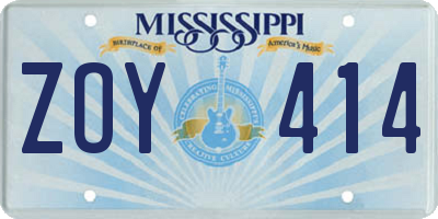 MS license plate ZOY414