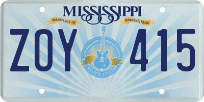 MS license plate ZOY415